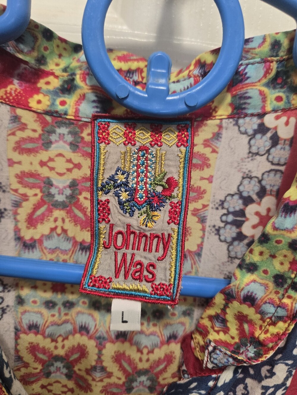 Johnny Was Red Multicolor Boho Floral Patchwork Blouse Size L - Picture 4 of 9